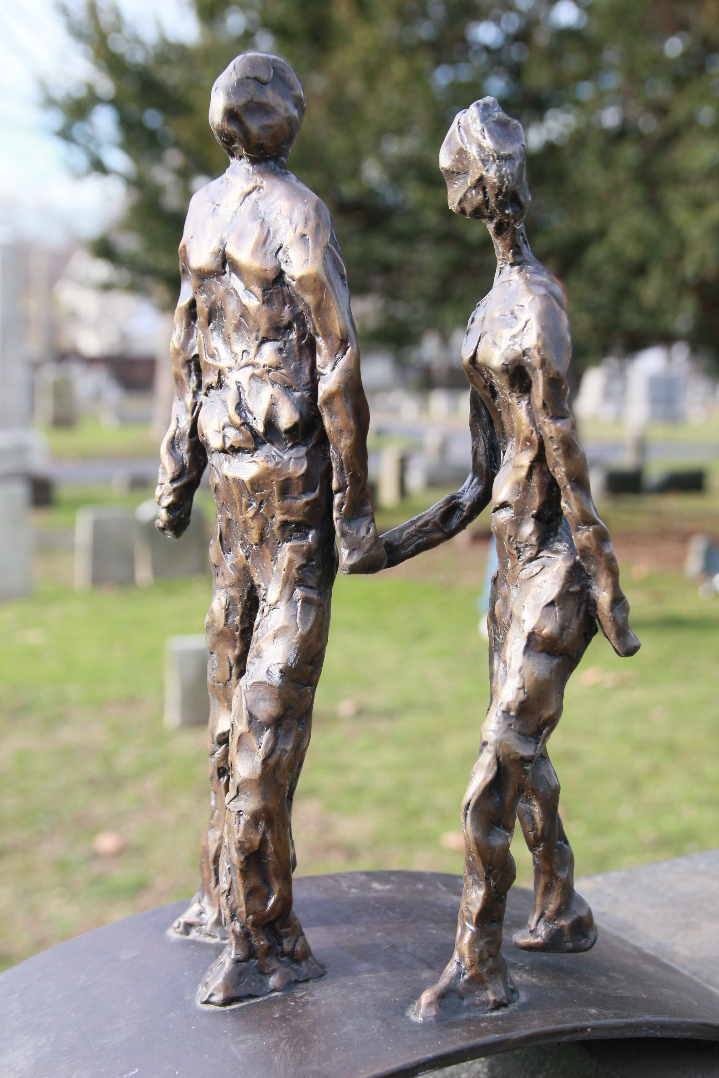 Grove Street Cemetery Headstone Two People Walking Sculpture Grove Street Cemetery Headstone Two People Walking Sculpture