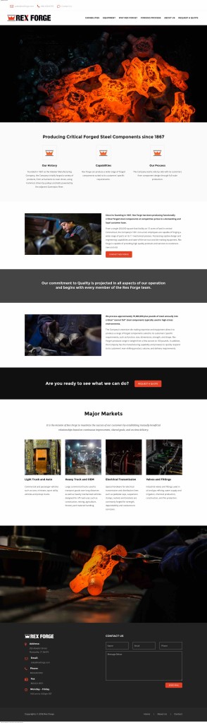 New Rex Forge homepage with photography by Miceli Productions PHOTO + VIDEO. Rex Forge delivers Critical Forged Steel Production.