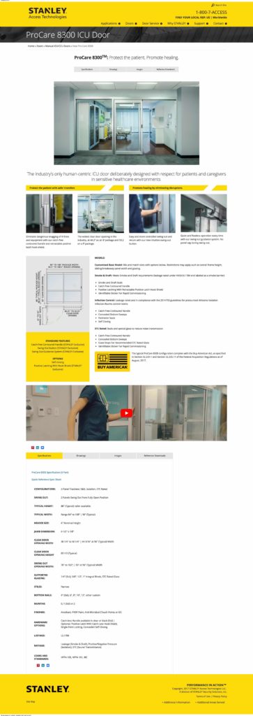 Stanley ProCare 8300 ICU Door landing page, video by Miceli Productions