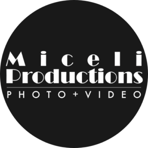 Logo for Miceli Productions PHOTO + VIDEO. White text appears in a black circle.