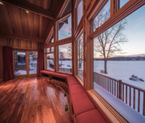 Custom home interior overlooking Bantam Lake, CT. Photo by Miceli Productions, Hartford, CT.