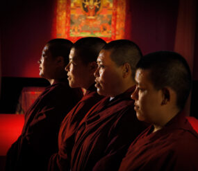 Six Buddhist nuns from the Keydong Thuk-che Choeling Nunnery in Kathmandu, Nepal, arrived in Hartford on August 16, 2012 in preparation for building a mandala, a sand painting used for prayer, contemplation, and healing, at Trinity College, in Hartford, Connecticut.