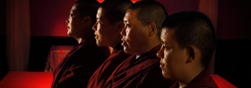 Six Buddhist nuns from the Keydong Thuk-che Choeling Nunnery in Kathmandu, Nepal, arrived in Hartford on August 16, 2012 in preparation for building a mandala, a sand painting used for prayer, contemplation, and healing, at Trinity College, in Hartford, Connecticut. {{brizy_dc_image_alt entityId=