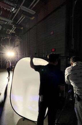 The team at Miceli Productions participates in a video production to film a TV commercial on location at The Bushnell.